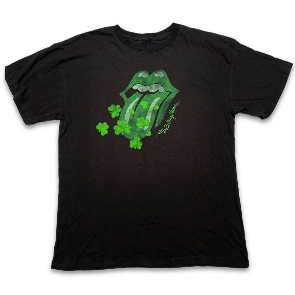 The Rolling Stones, Black Graphic Tee, Green Shamrock Edition, Size S/M